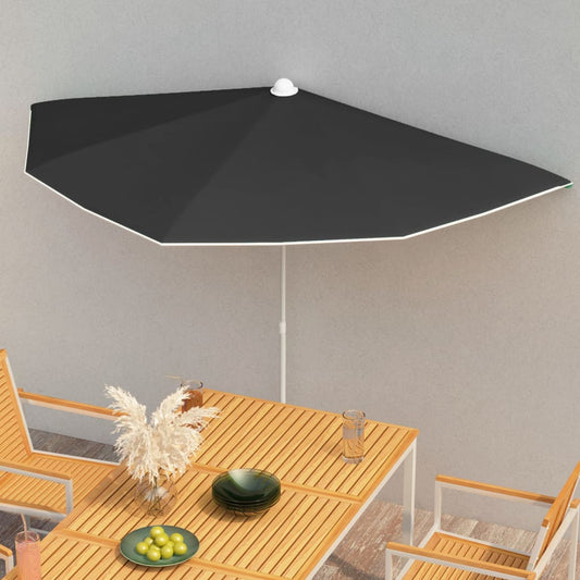 Ombrellone Semicircolare da Giardino con Palo 180x90 cm Nero | homemem39