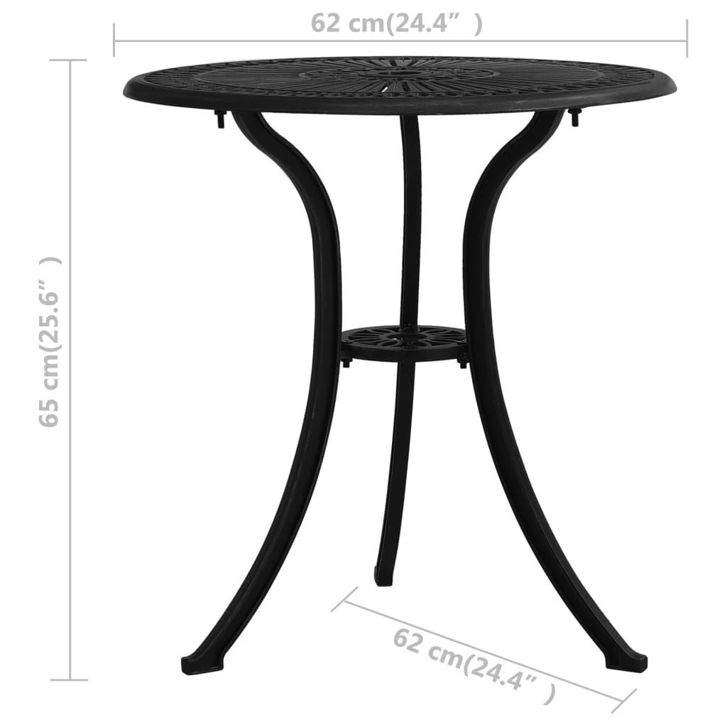 Tavolo da Giardino Nero 62x62x65 cm in Alluminio Pressofuso | homemem39