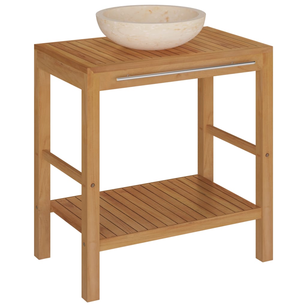 Armadietto da Bagno in Legno di Teak con Lavabo in Marmo Crema | homemem39