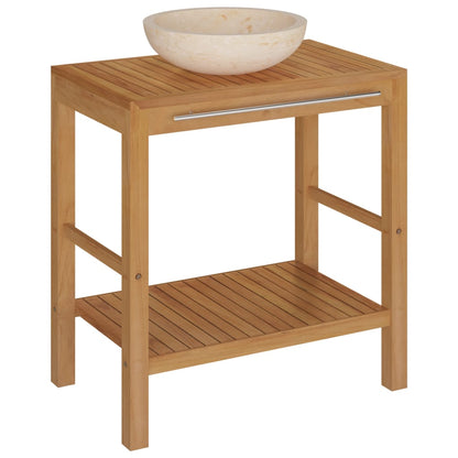 Armadietto da Bagno in Legno di Teak con Lavabo in Marmo Crema | homemem39