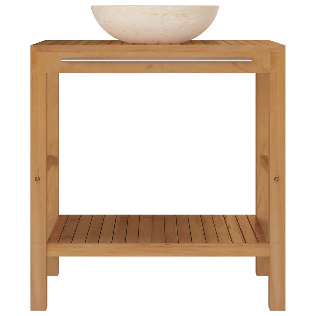 Armadietto da Bagno in Legno di Teak con Lavabo in Marmo Crema | homemem39