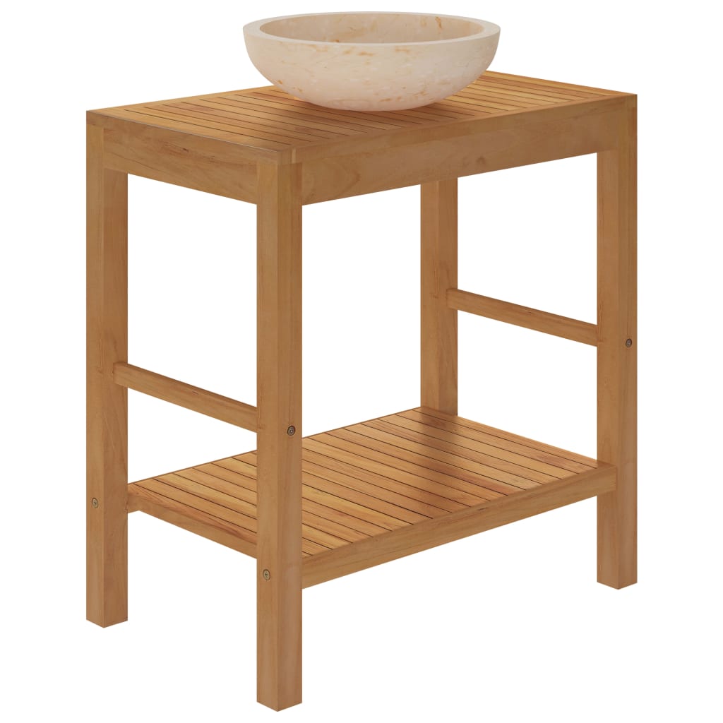 Armadietto da Bagno in Legno di Teak con Lavabo in Marmo Crema | homemem39