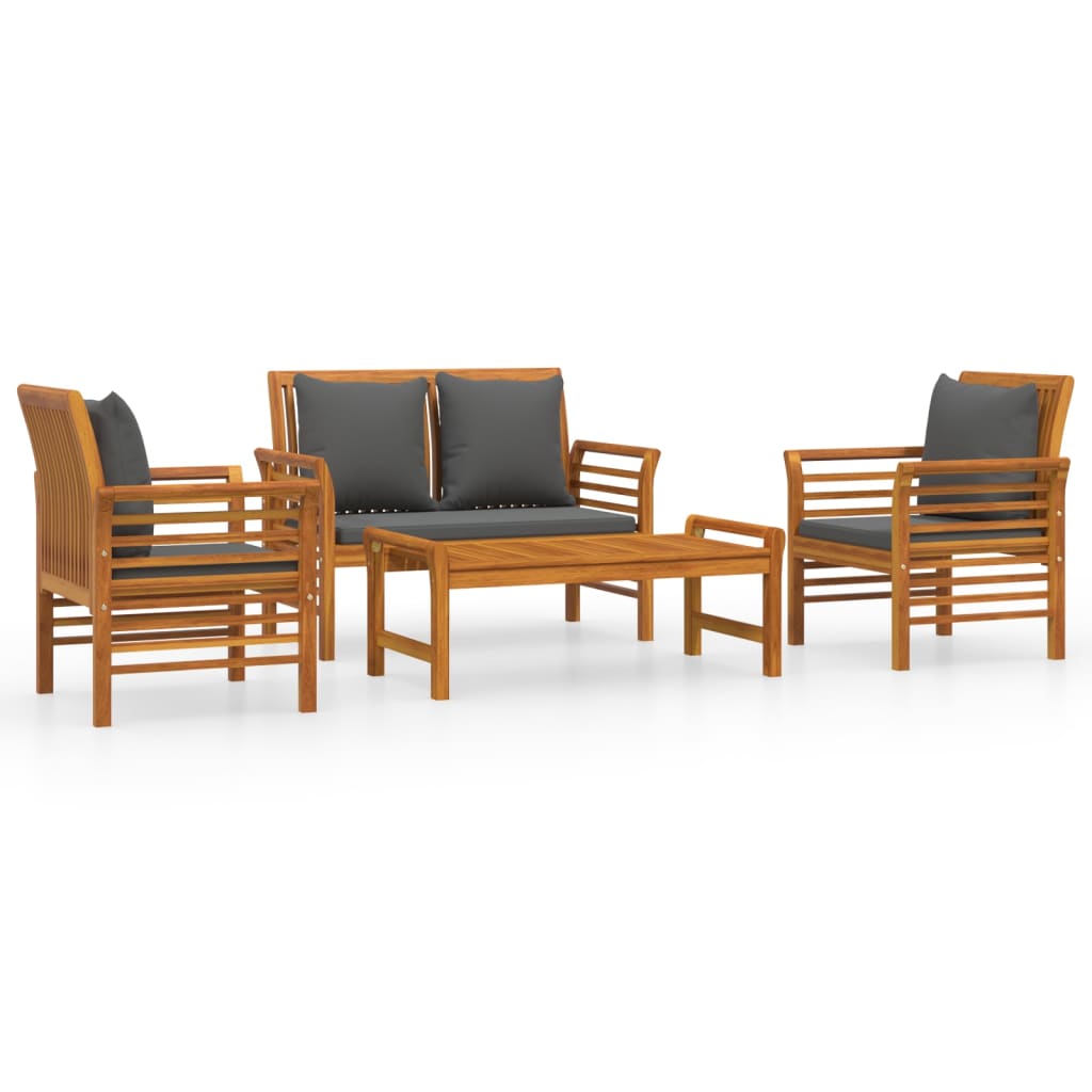 Set Salotto da Giardino 4pz con Cuscini Legno Massello Acacia - homemem39