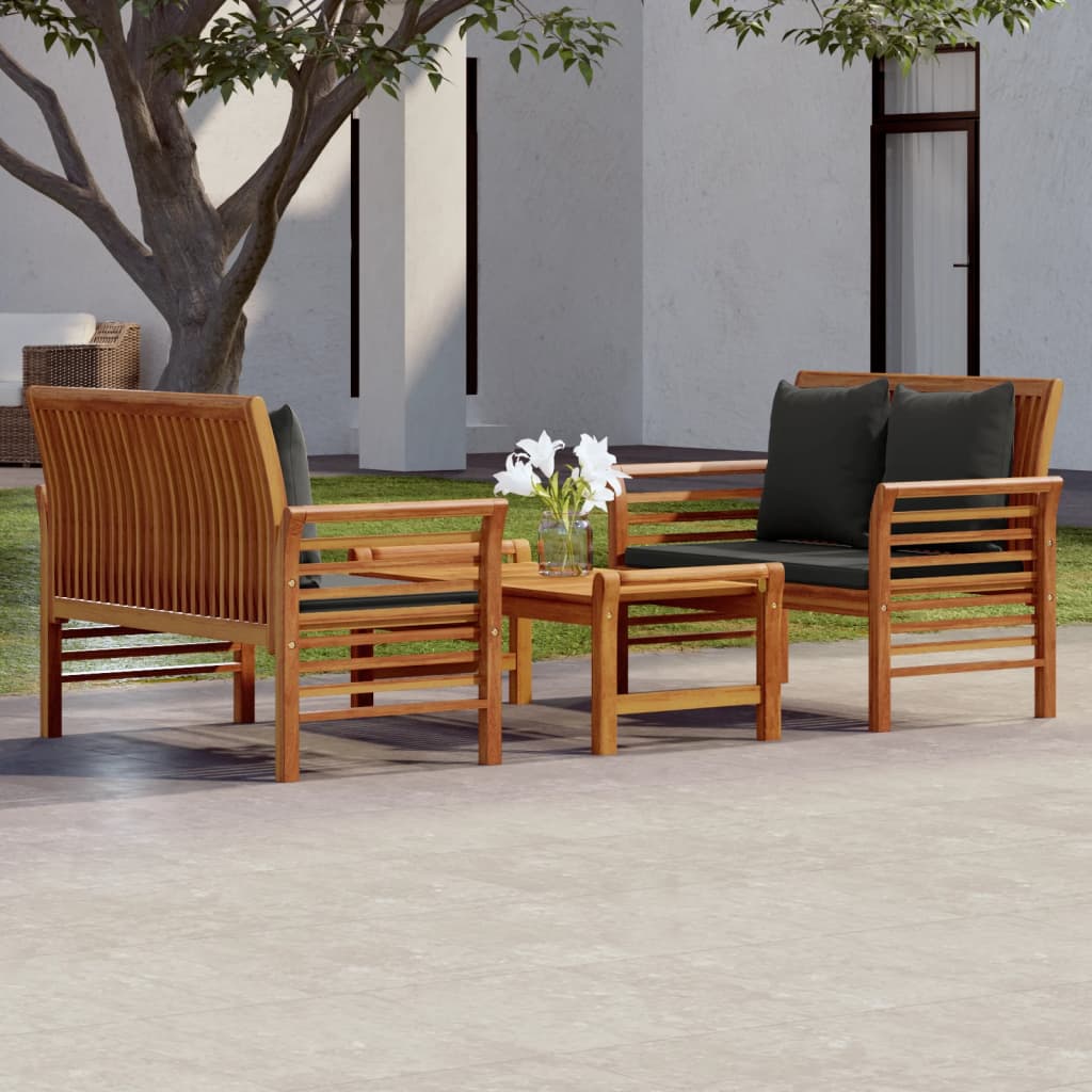 Set Mobili da Giardino 3pz con Cuscini Legno Massello di Acacia - homemem39