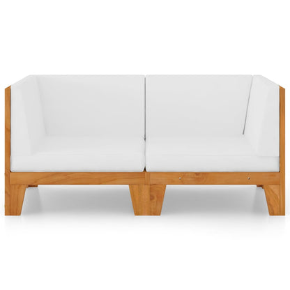 2 Seater Sofa with Cream White Cushions in Solid Acacia