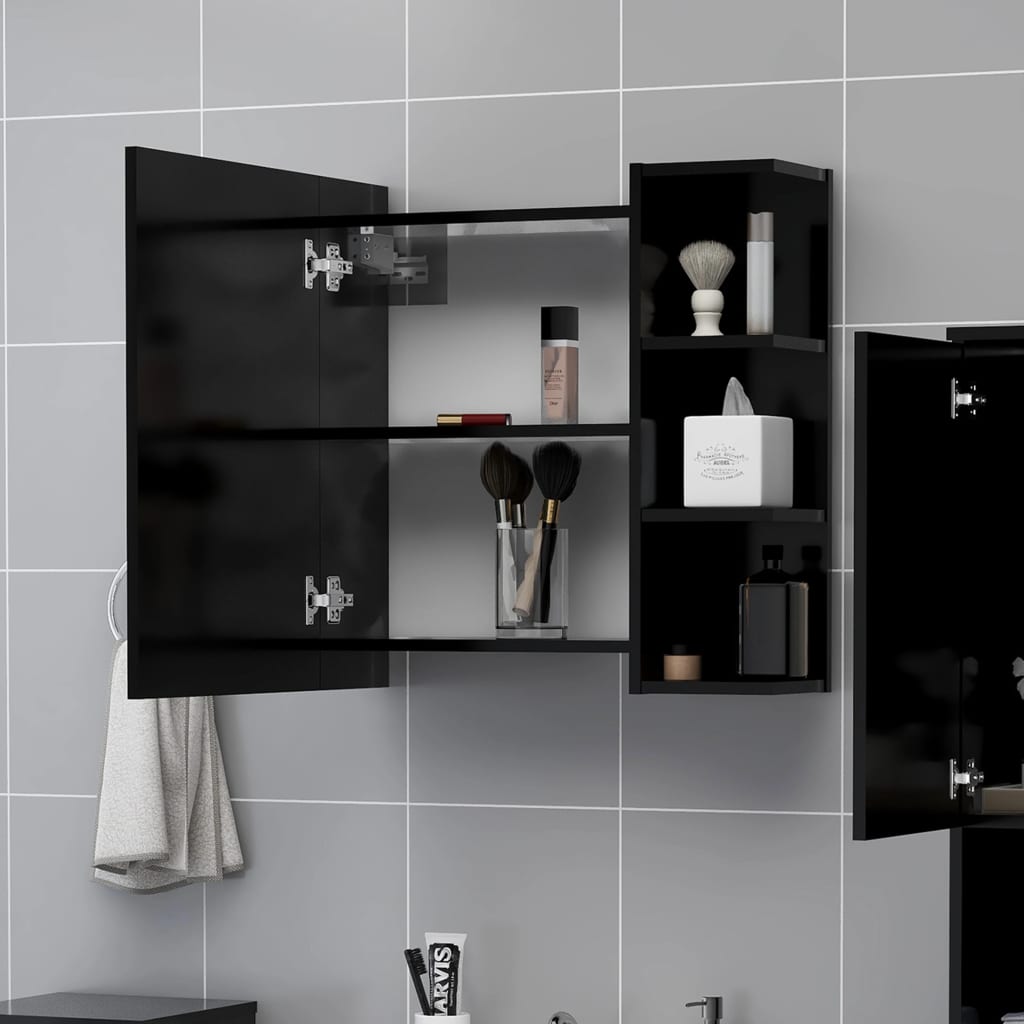 Mobile Bagno con Specchio Nero 62,5x20,5x64cm Legno Multistrato | homemem39