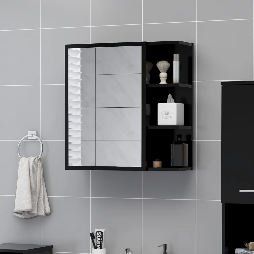 Mobile Bagno con Specchio Nero 62,5x20,5x64cm Legno Multistrato | homemem39