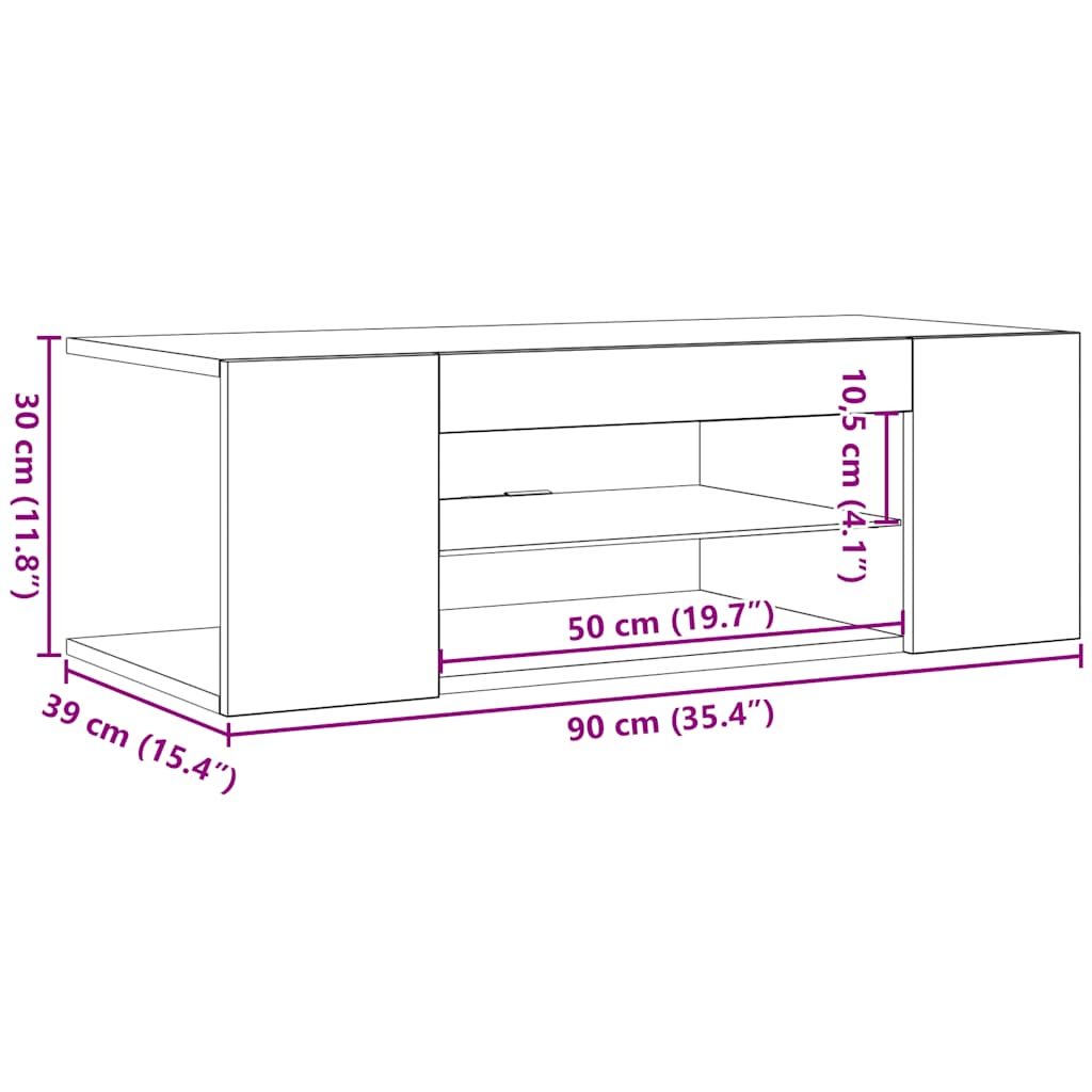 TV Stand with Black LED Lights 90x39x30 cm
