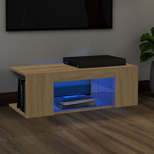 Mobile Porta TV con Luci LED Rovere Sonoma 90x39x30 cm - homemem39