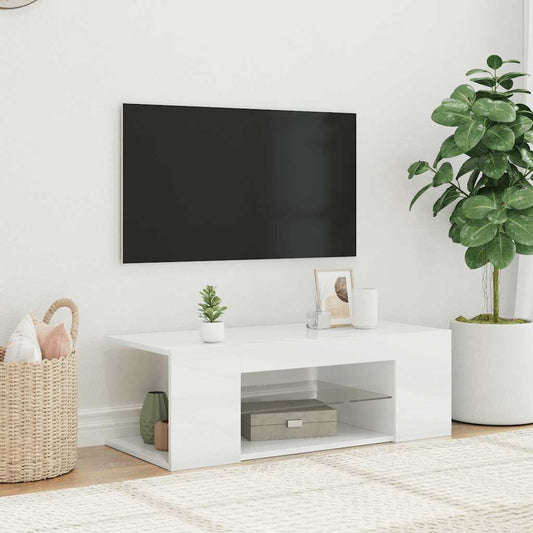 Mobile Porta TV con Luci LED Bianco Lucido 90x39x30 cm - homemem39