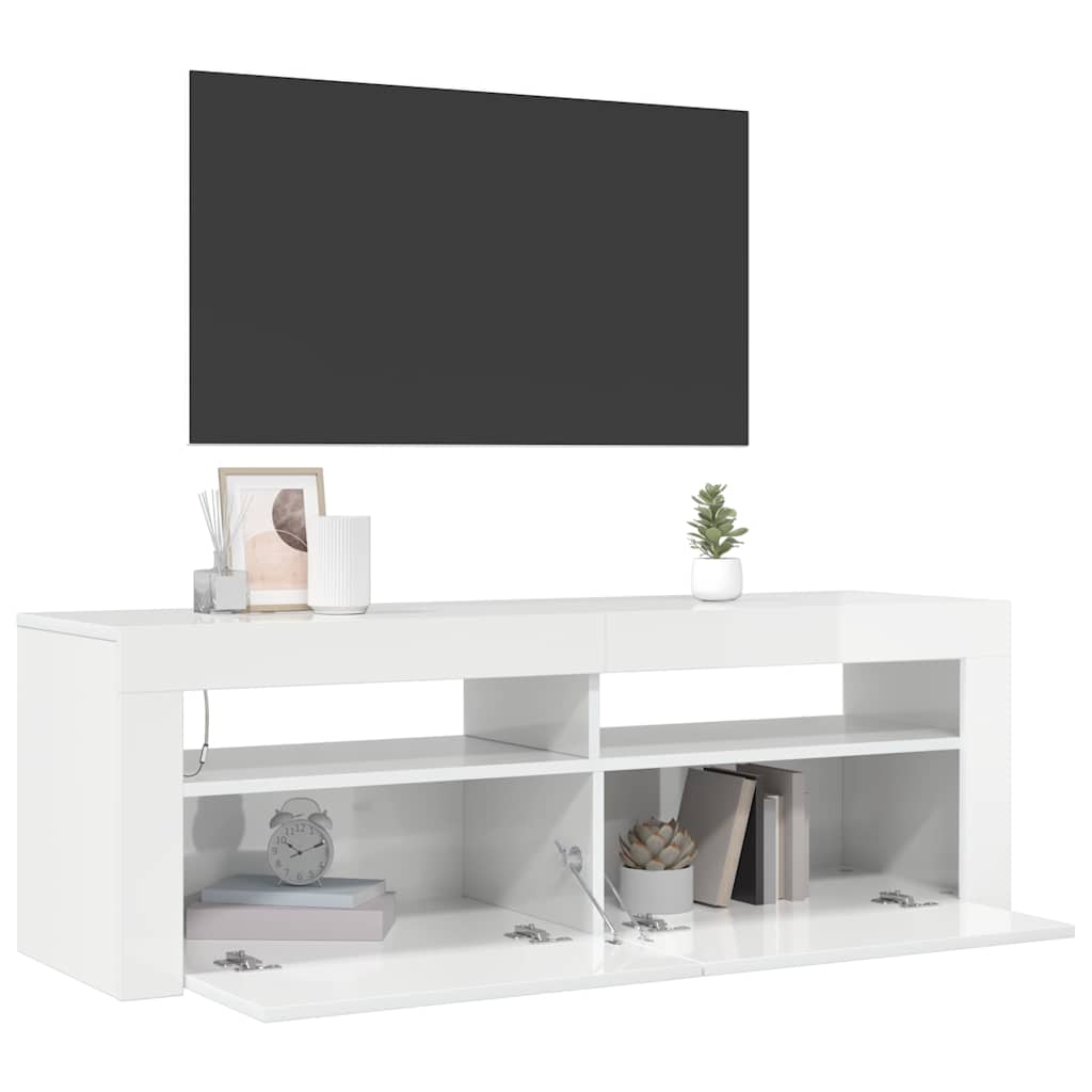 Mobile Porta TV con Luci LED Bianco Lucido 120x35x40 cm - homemem39