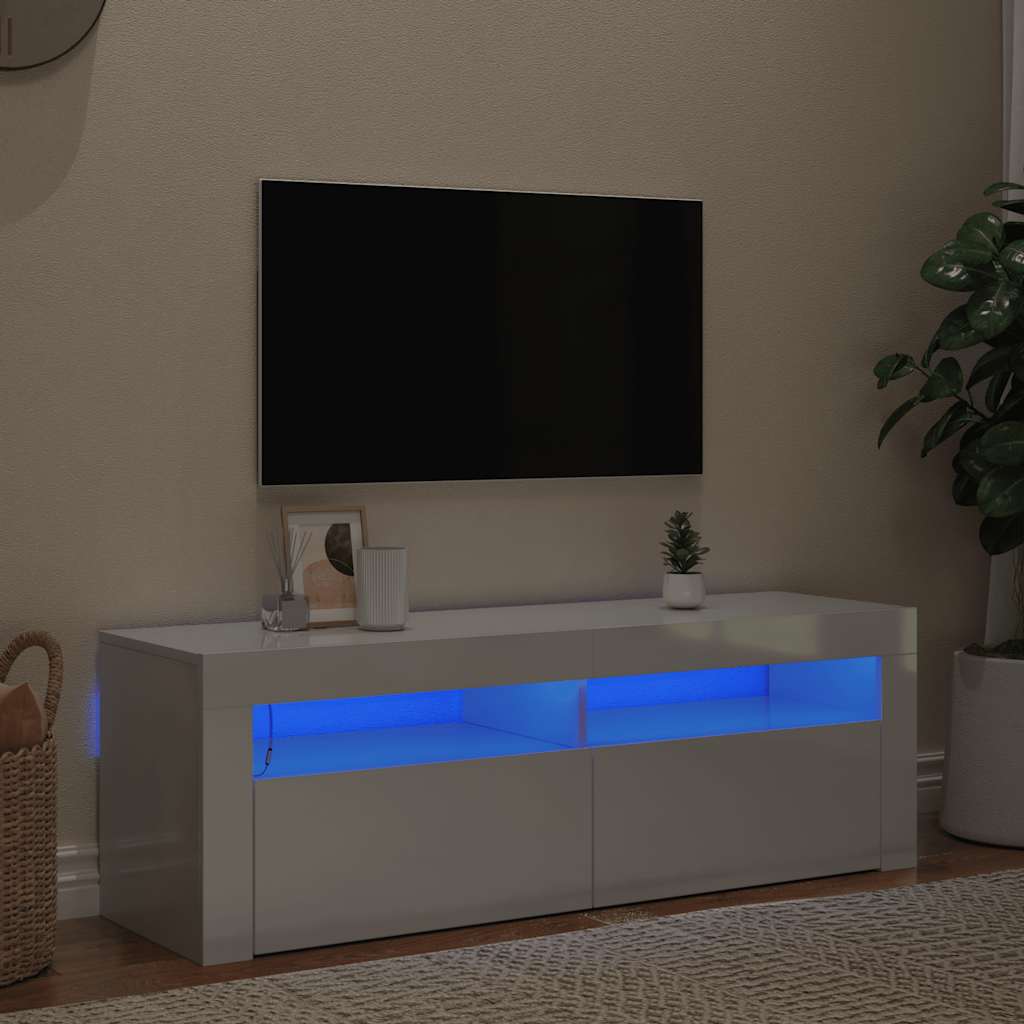 Mobile Porta TV con Luci LED Bianco Lucido 120x35x40 cm - homemem39