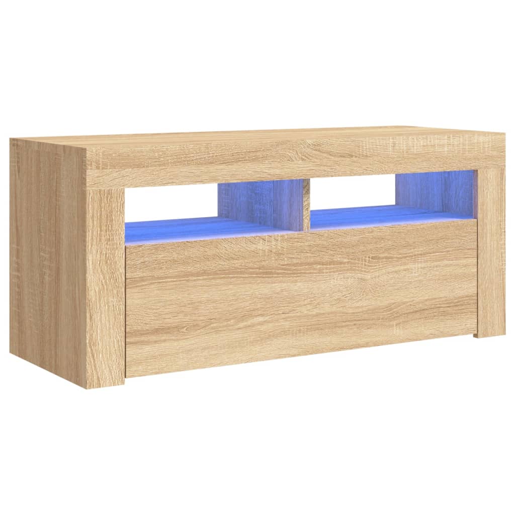 Mobile Porta TV con Luci LED Rovere Sonoma 90x35x40 cm - homemem39