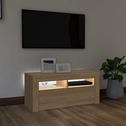 Mobile Porta TV con Luci LED Rovere Sonoma 90x35x40 cm - homemem39