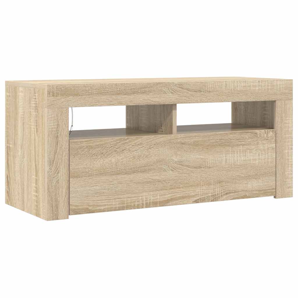 Mobile Porta TV con Luci LED Rovere Sonoma 90x35x40 cm - homemem39