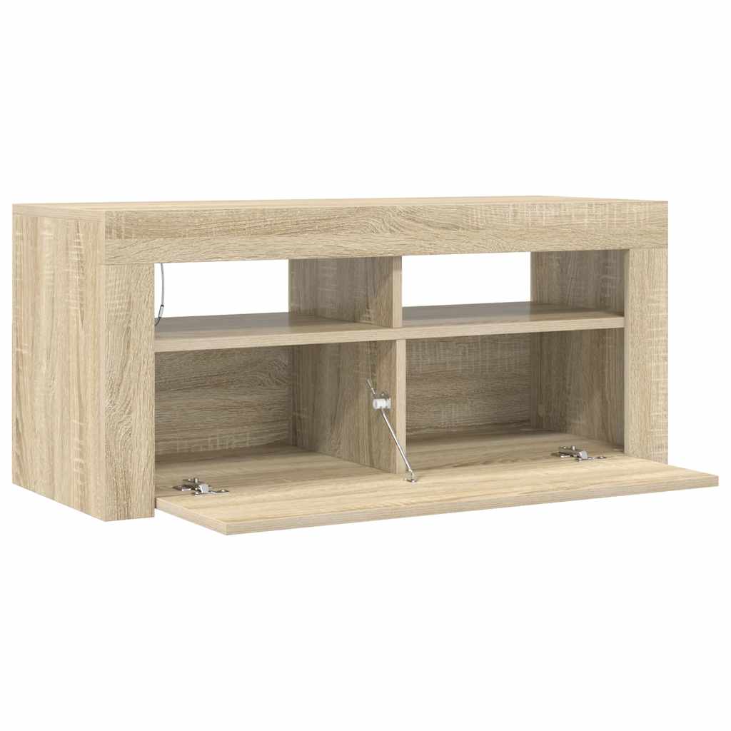 Mobile Porta TV con Luci LED Rovere Sonoma 90x35x40 cm - homemem39