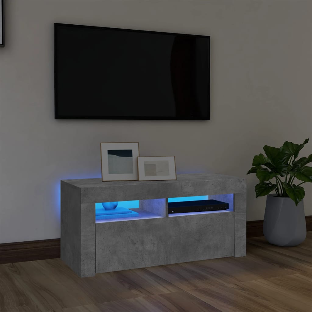 Mobile Porta TV con Luci LED Grigio Cemento 90x35x40 cm - homemem39