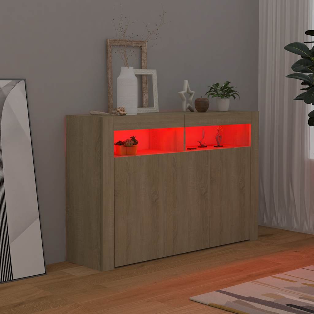 Credenza con Luci LED Rovere Sonoma 115,5x30x75 cm | homemem39