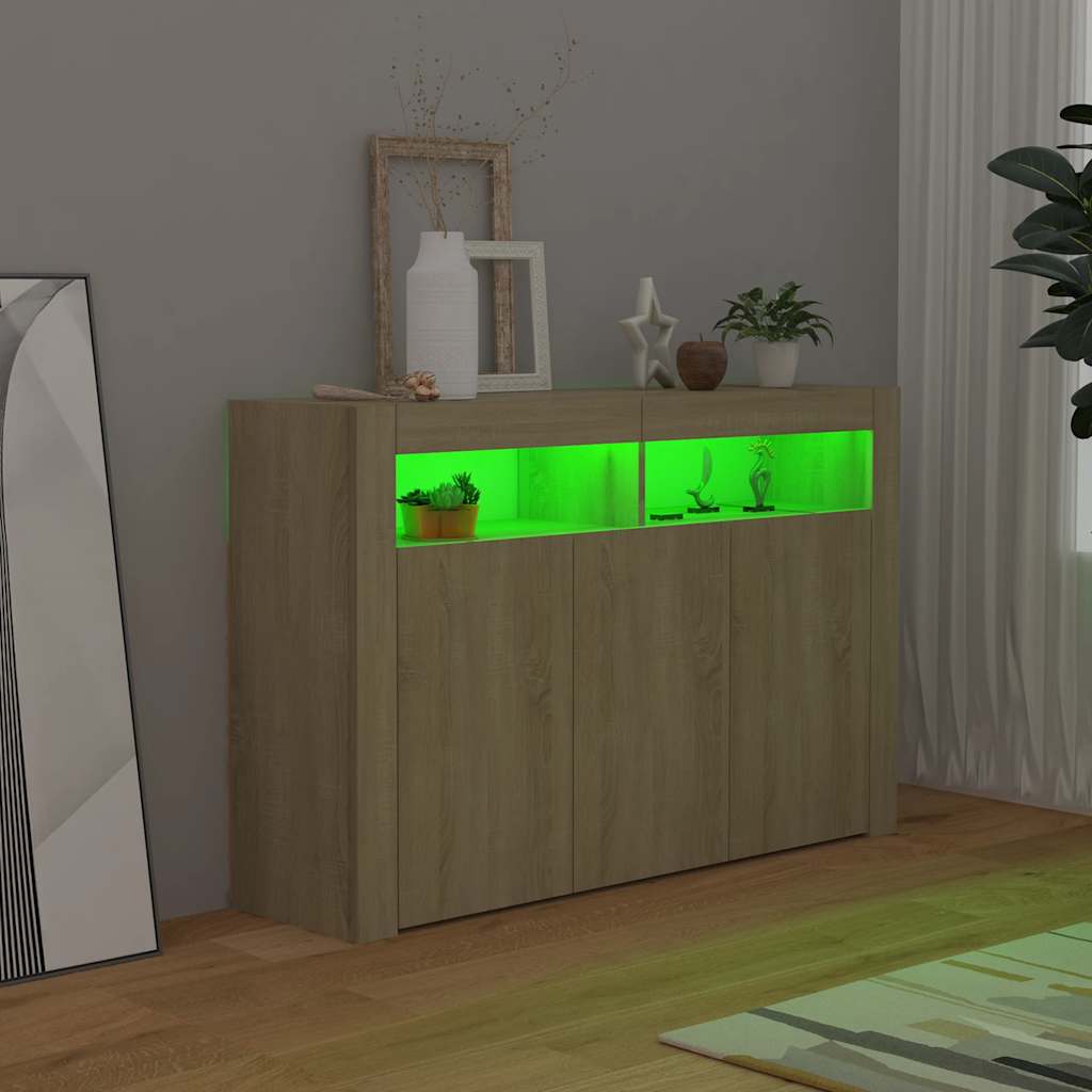 Credenza con Luci LED Rovere Sonoma 115,5x30x75 cm | homemem39
