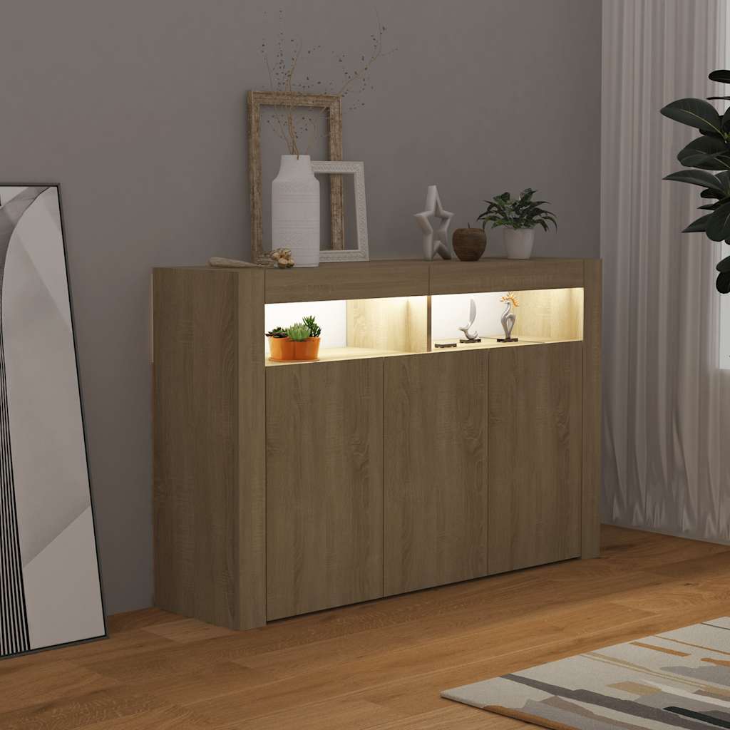 Credenza con Luci LED Rovere Sonoma 115,5x30x75 cm | homemem39