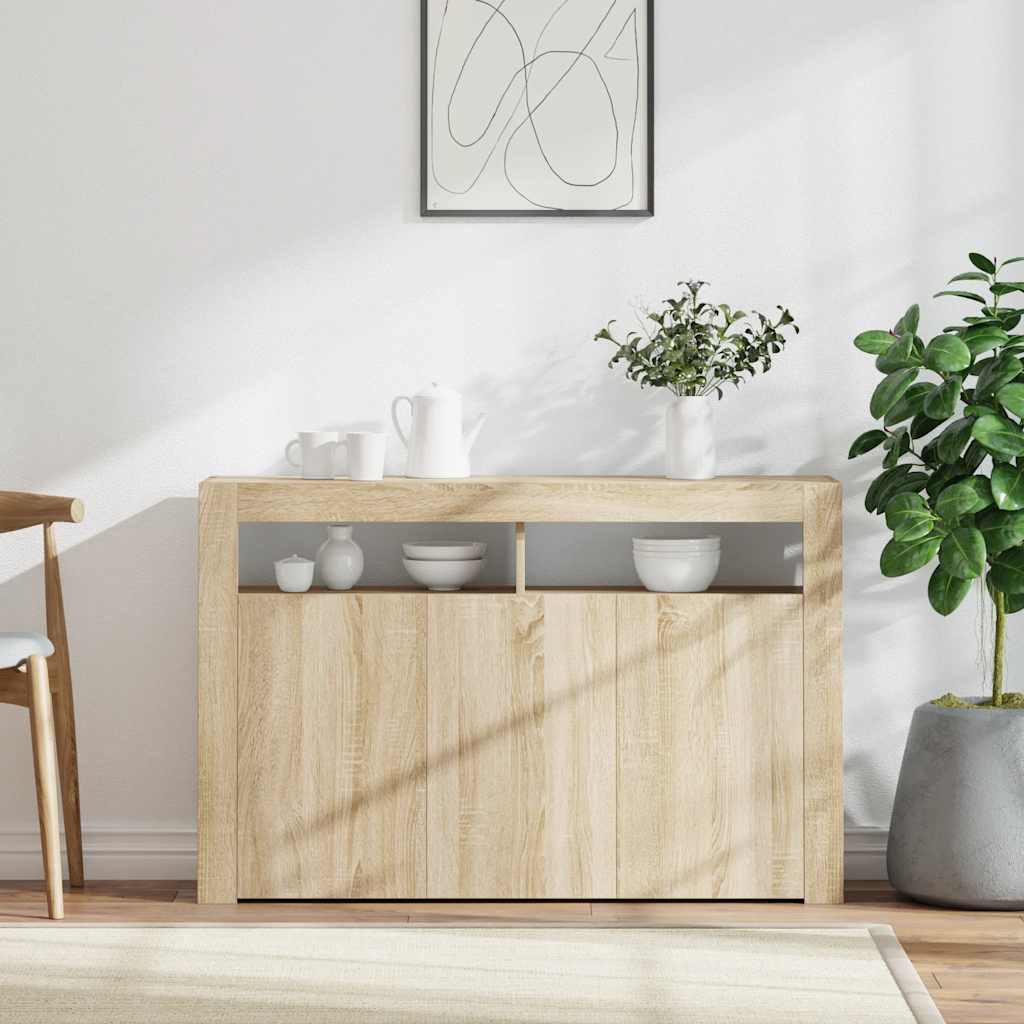Credenza con Luci LED Rovere Sonoma 115,5x30x75 cm | homemem39