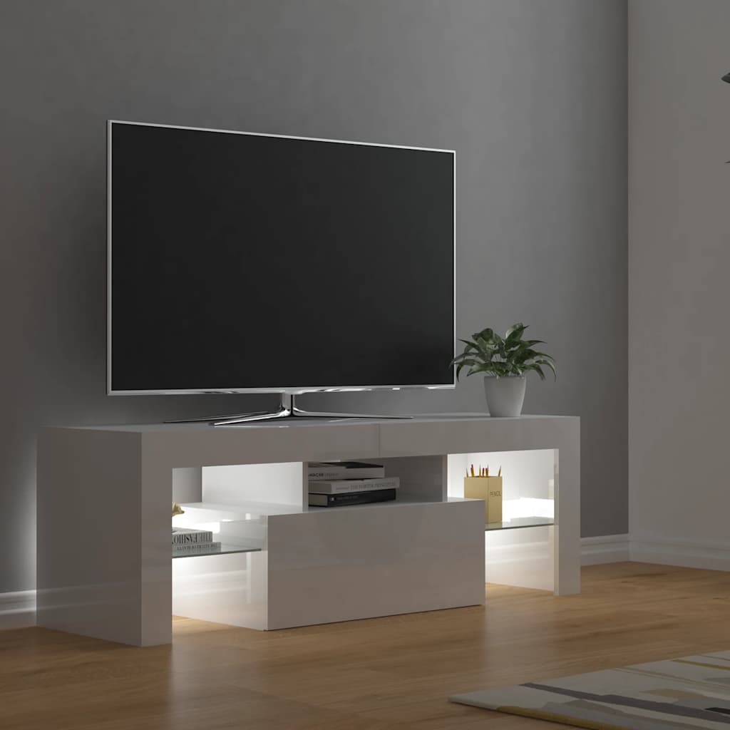 Mobile Porta TV con Luci LED Bianco Lucido 120x35x40 cm - homemem39