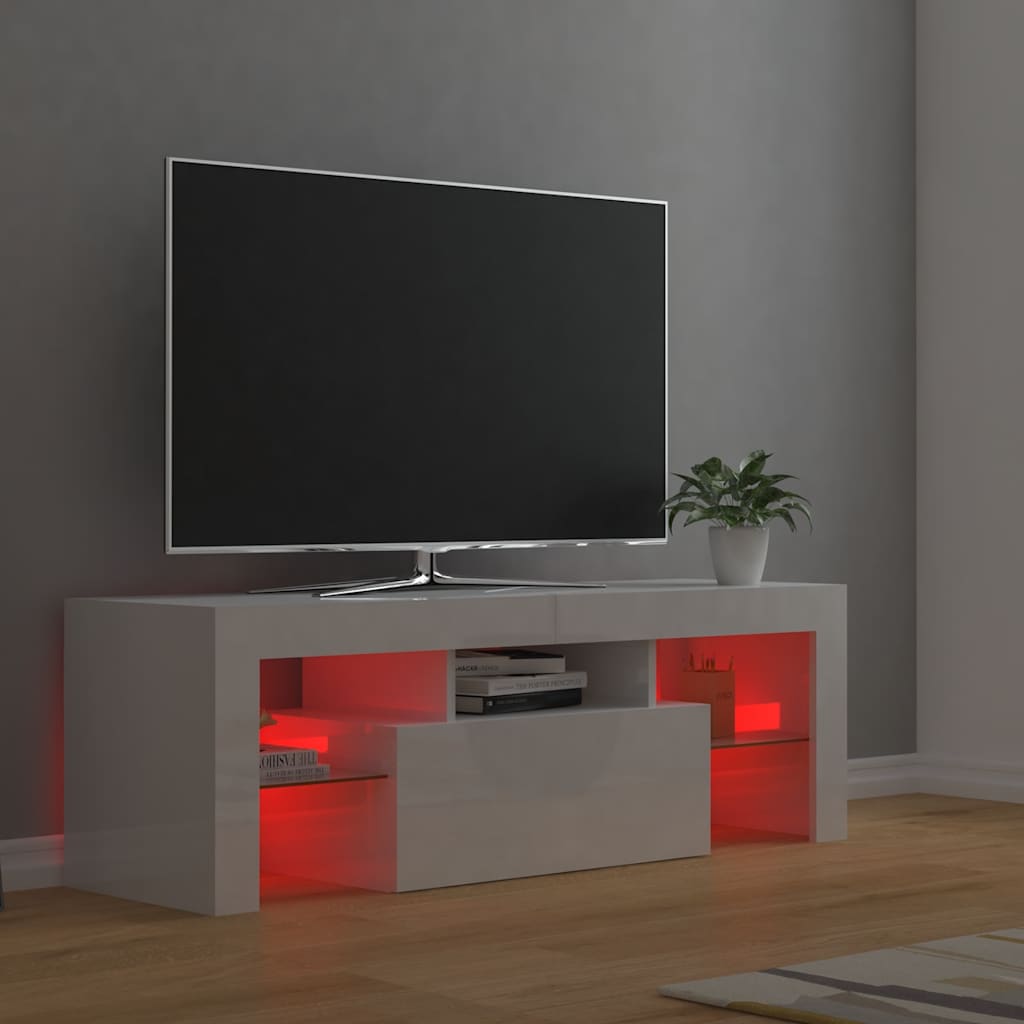 Mobile Porta TV con Luci LED Bianco Lucido 120x35x40 cm - homemem39