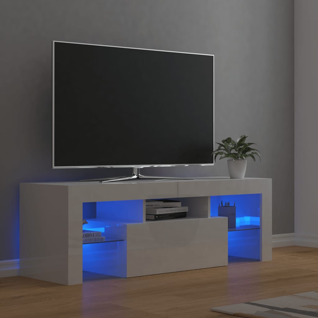Mobile Porta TV con Luci LED Bianco Lucido 120x35x40 cm - homemem39
