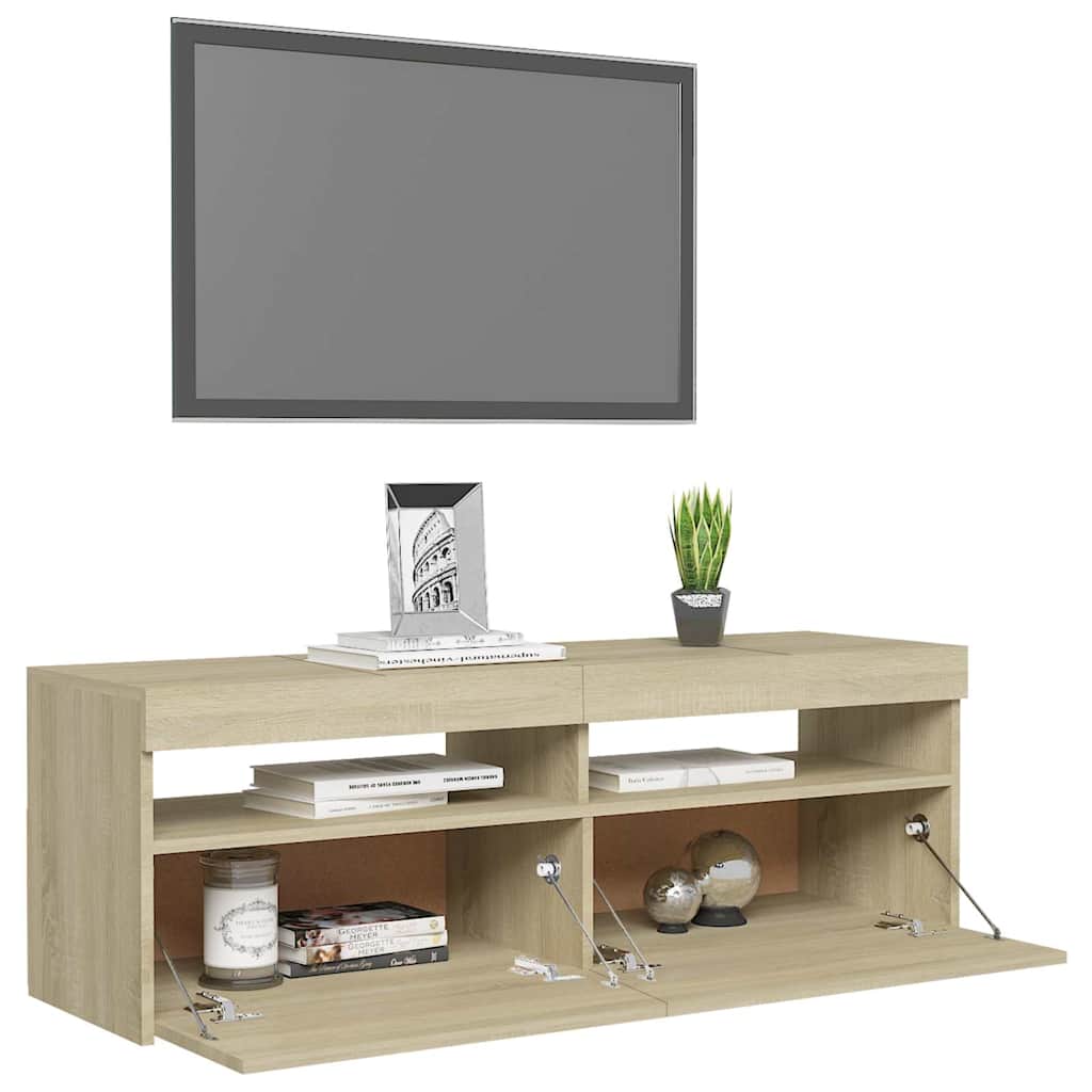 Mobile Porta TV con Luci LED Rovere Sonoma 120x35x40 cm - homemem39