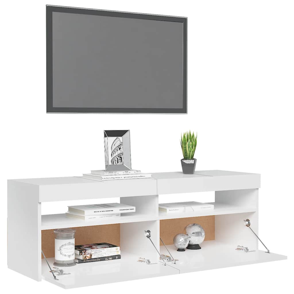 Mobile Porta TV con Luci LED Bianco Lucido 120x35x40 cm - homemem39