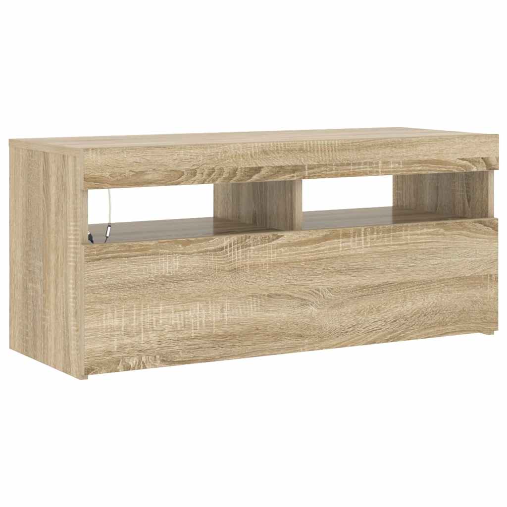 Mobile Porta TV con Luci LED Rovere Sonoma 90x35x40 cm - homemem39