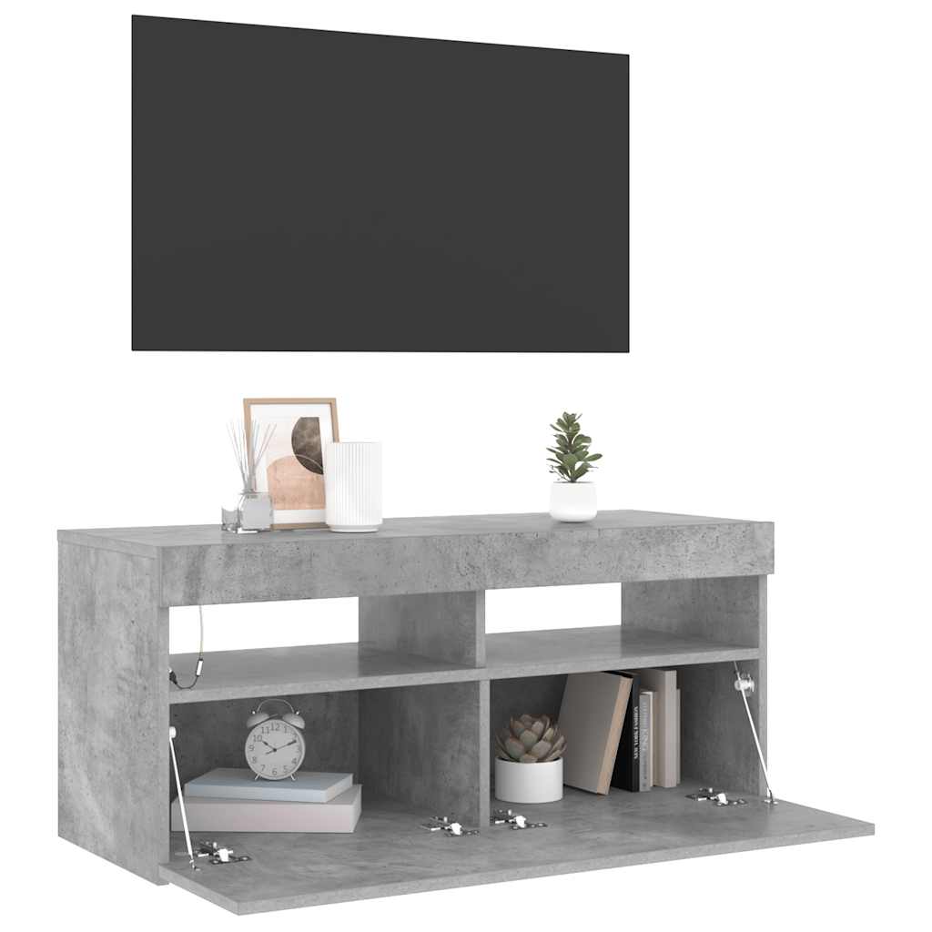 Mobile Porta TV con Luci LED Grigio Cemento 90x35x40 cm - homemem39