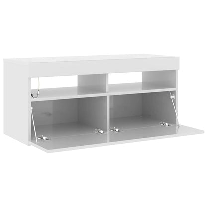 Mobile Porta TV con Luci LED Bianco Lucido 90x35x40 cm - homemem39