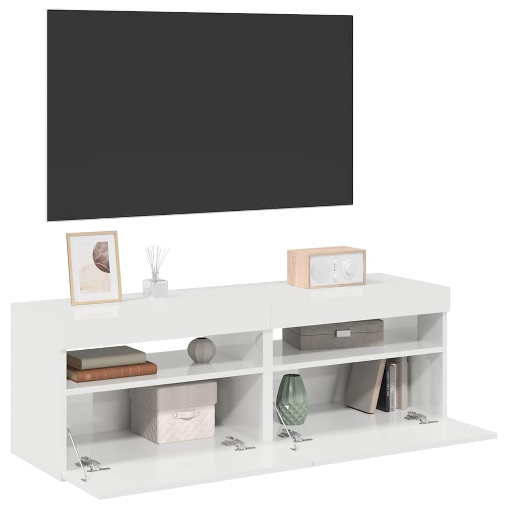 Mobili Porta TV con Luci LED 2 pz Bianco Lucido 60x35x40 cm - homemem39