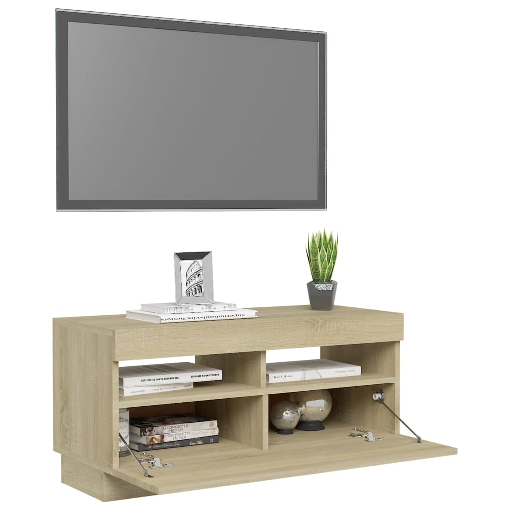 Mobile Porta TV con Luci LED Rovere Sonoma 80x35x40 cm - homemem39