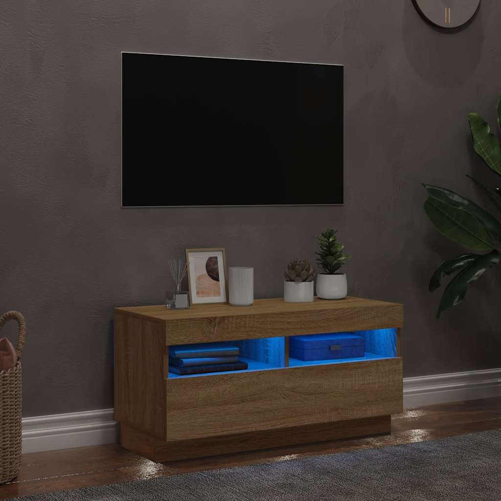 Mobile Porta TV con Luci LED Rovere Sonoma 80x35x40 cm