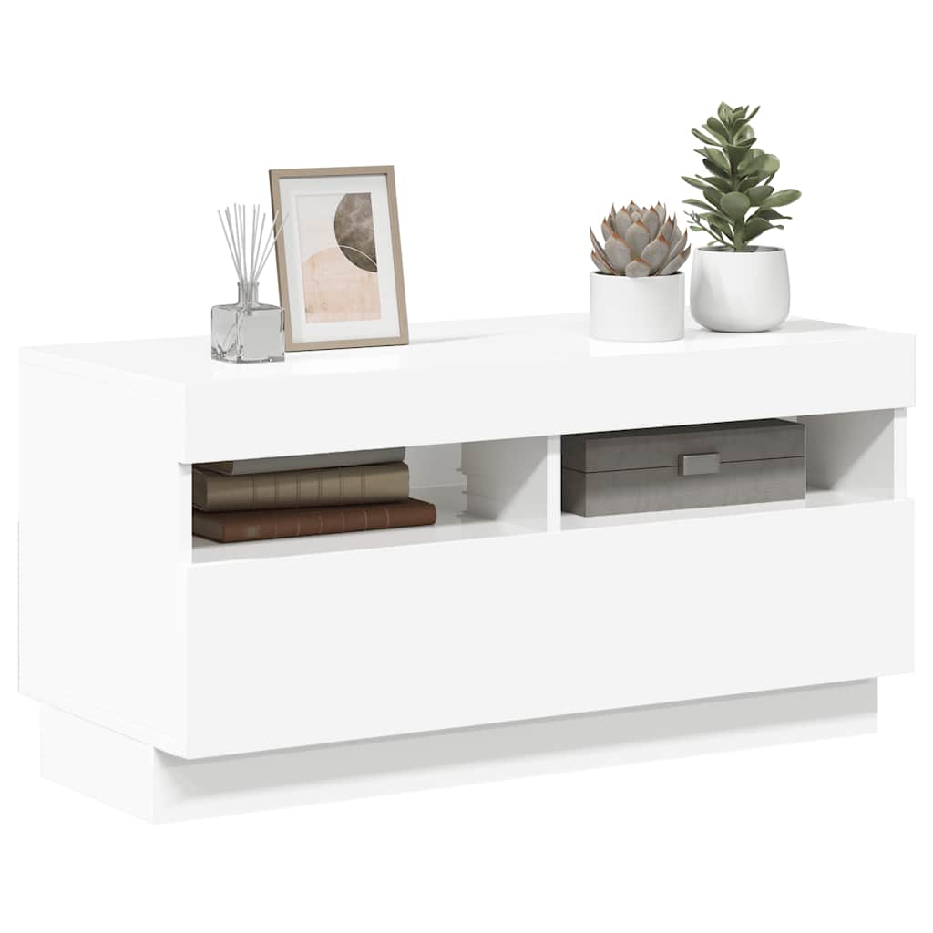 Mobile Porta TV con Luci LED Bianco Lucido 80x35x40 cm - homemem39