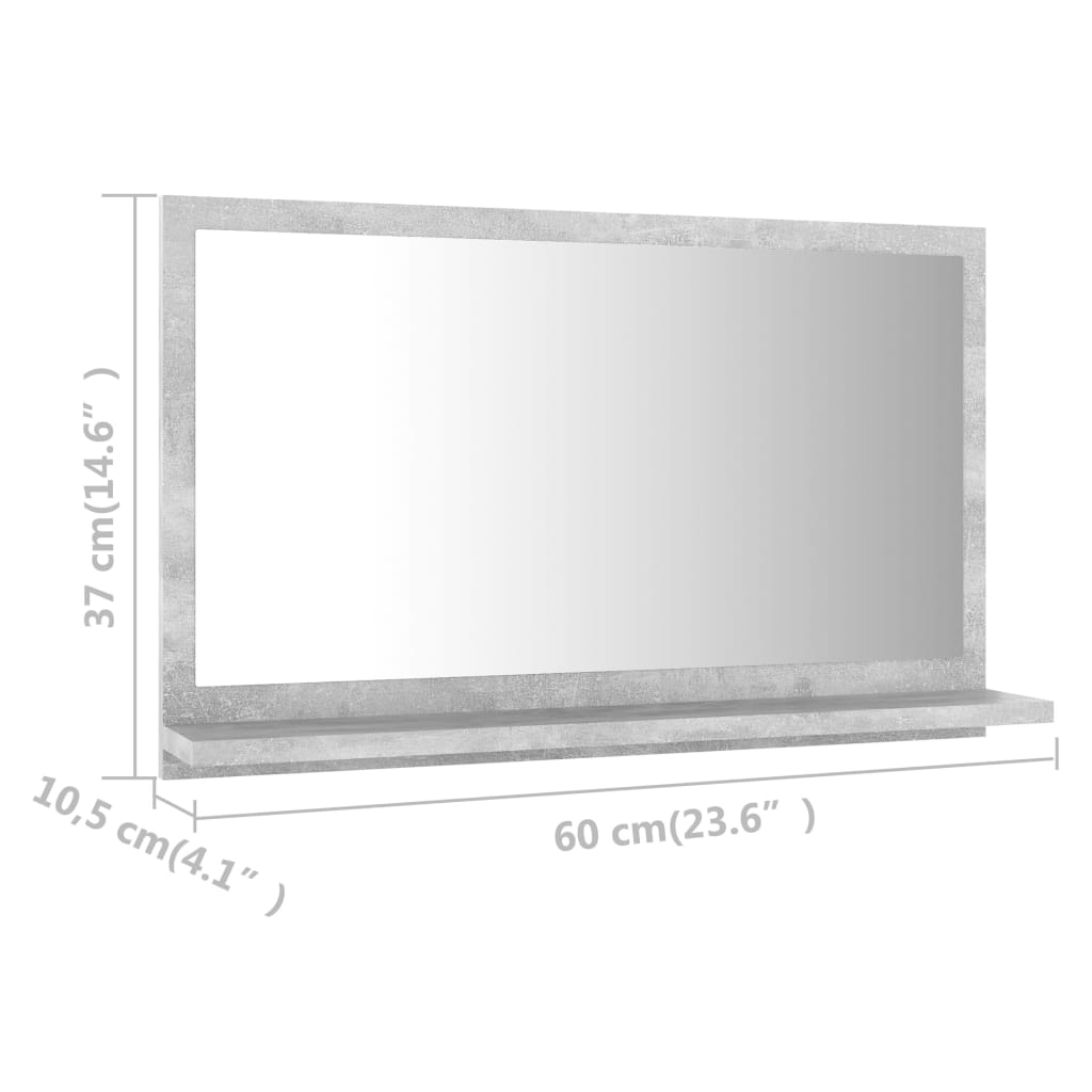 Specchio da Bagno Grigio Cemento 60x10,5x37cm Legno Multistrato | homemem39