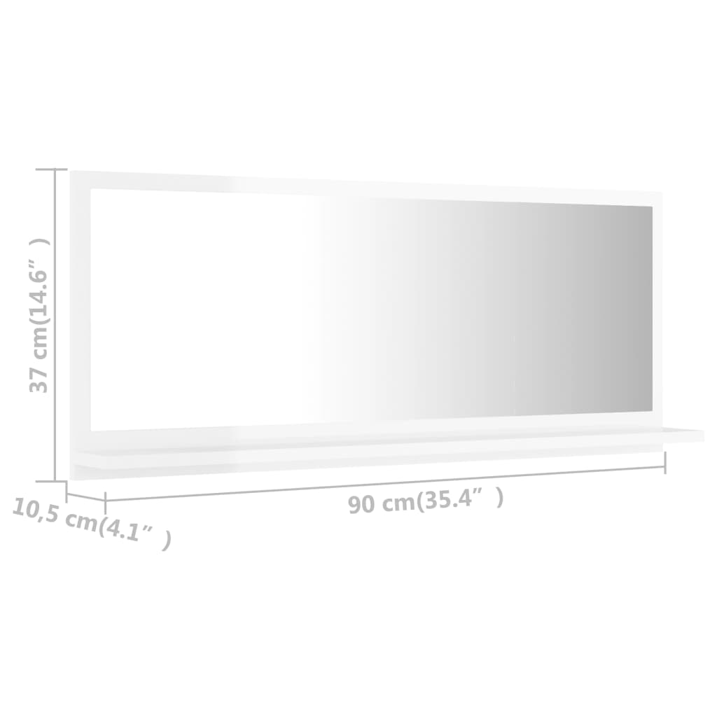 Specchio da Bagno Bianco Lucido 90x10,5x37 cm Legno Multistrato - homemem39