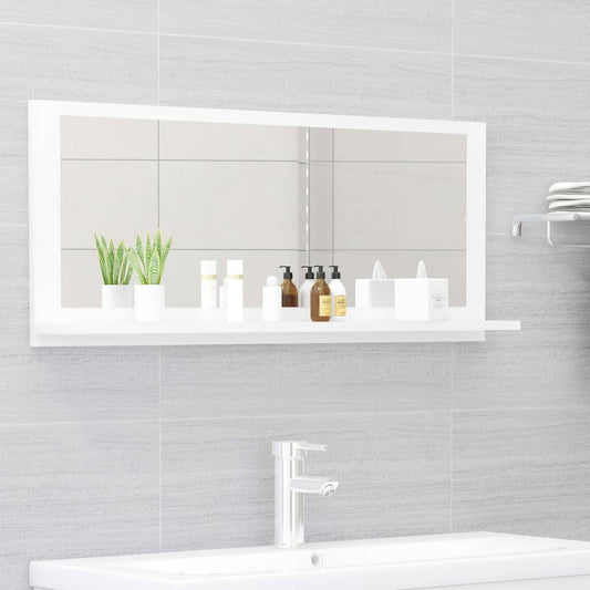 Specchio da Bagno Bianco Lucido 90x10,5x37 cm Legno Multistrato - homemem39