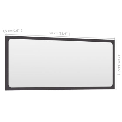 Specchio da Bagno Grigio 90x1,5x37 cm in Legno Multistrato | homemem39