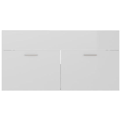 Mobile Lavabo Bianco Lucido 90x38,5x46 cm in Legno Multistrato | homemem39