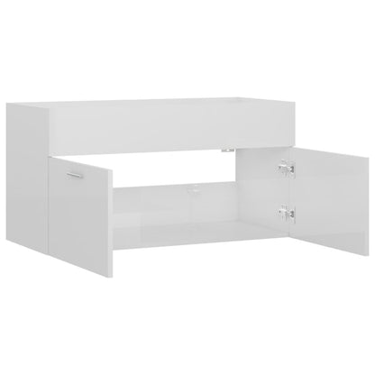 Mobile Lavabo Bianco Lucido 90x38,5x46 cm in Legno Multistrato | homemem39