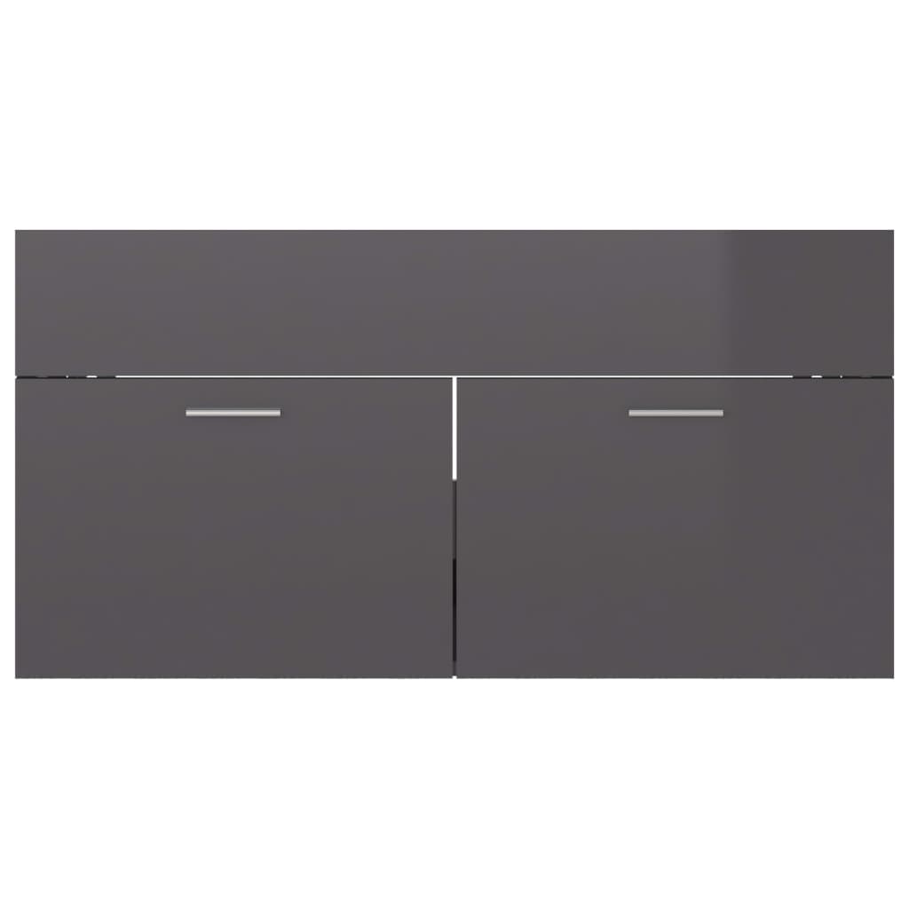 Mobile Lavabo Grigio Lucido 90x38,5x46 cm in Legno Multistrato