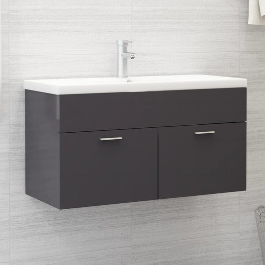 Mobile Lavabo Grigio Lucido 90x38,5x46 cm in Legno Multistrato | homemem39