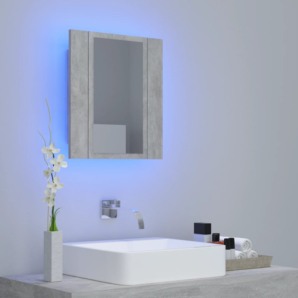 Armadietto a Specchio con Luci LED Grigio Cemento in Acrilico - homemem39