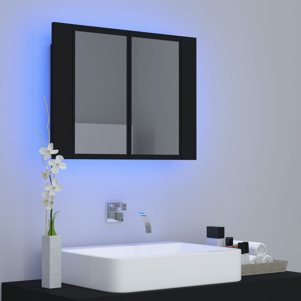 Armadietto a Specchio con Luci LED Nero 60x12x45 cm in Acrilico - homemem39