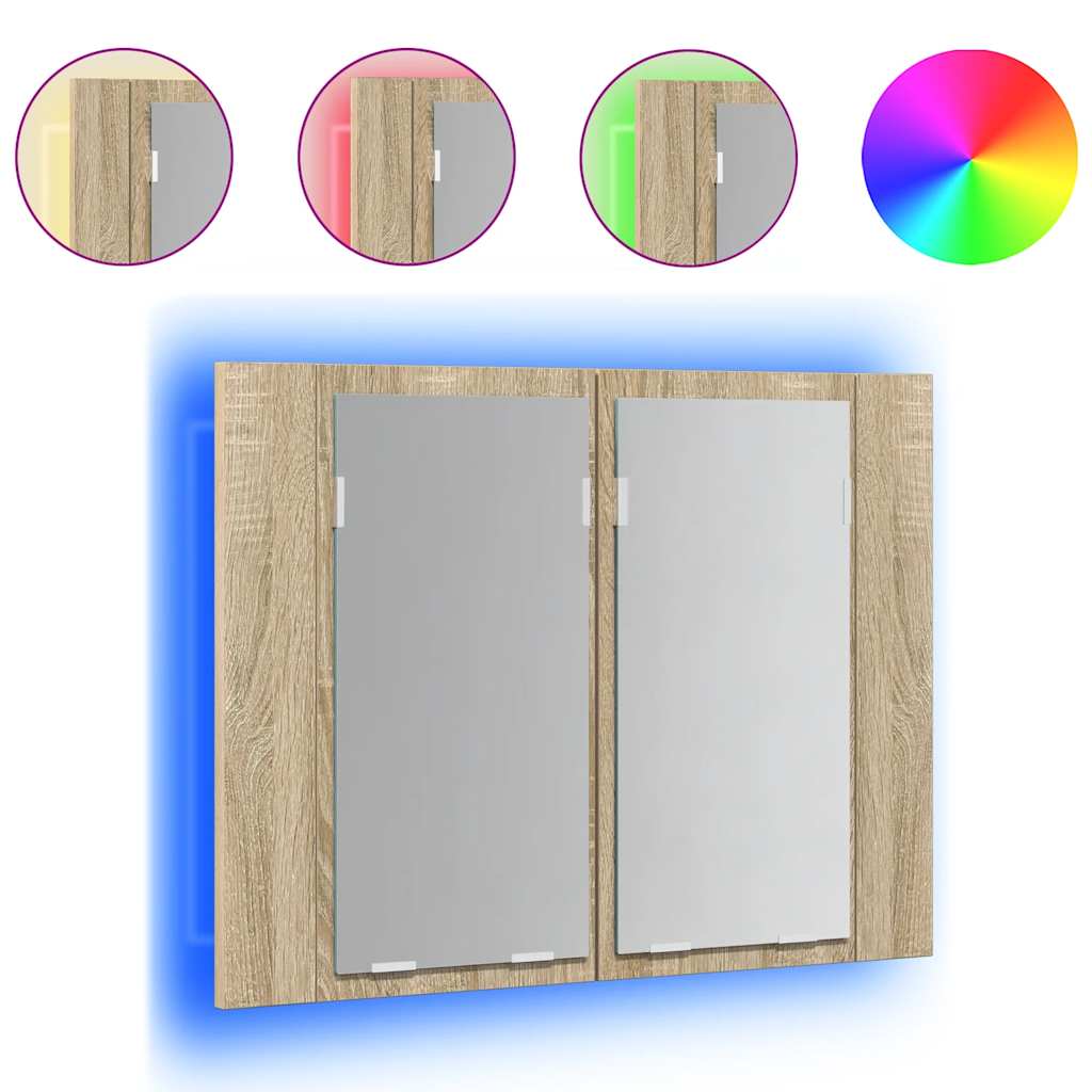 Armadietto a Specchio con Luci LED Rovere Sonoma in Acrilico | homemem39
