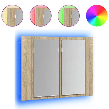Armadietto a Specchio con Luci LED Rovere Sonoma in Acrilico | homemem39