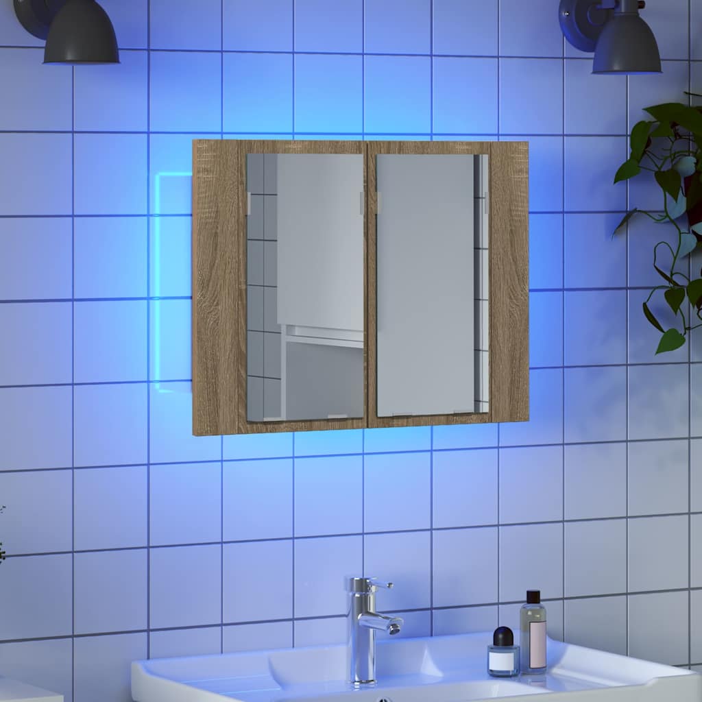 Armadietto a Specchio con Luci LED Rovere Sonoma in Acrilico | homemem39